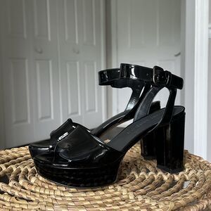 Stuart Weitzman Women's Realdeal Patent Leather High-Heel Platform Sandal US 6.5